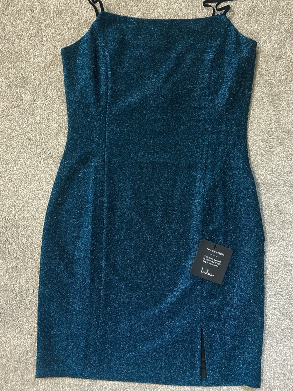Lulu's Sparkling Teal Spaghetti-Strap Bodycon Mini Dress